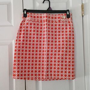 Ann Taylor Petites rust orange and white circle print mini skirt Sz 6P EUC